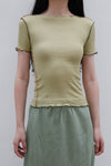 BASERANGE France organic cotton ruffled textured T-shirt BAS-TTVN-RB-AU23-HUILV gray green